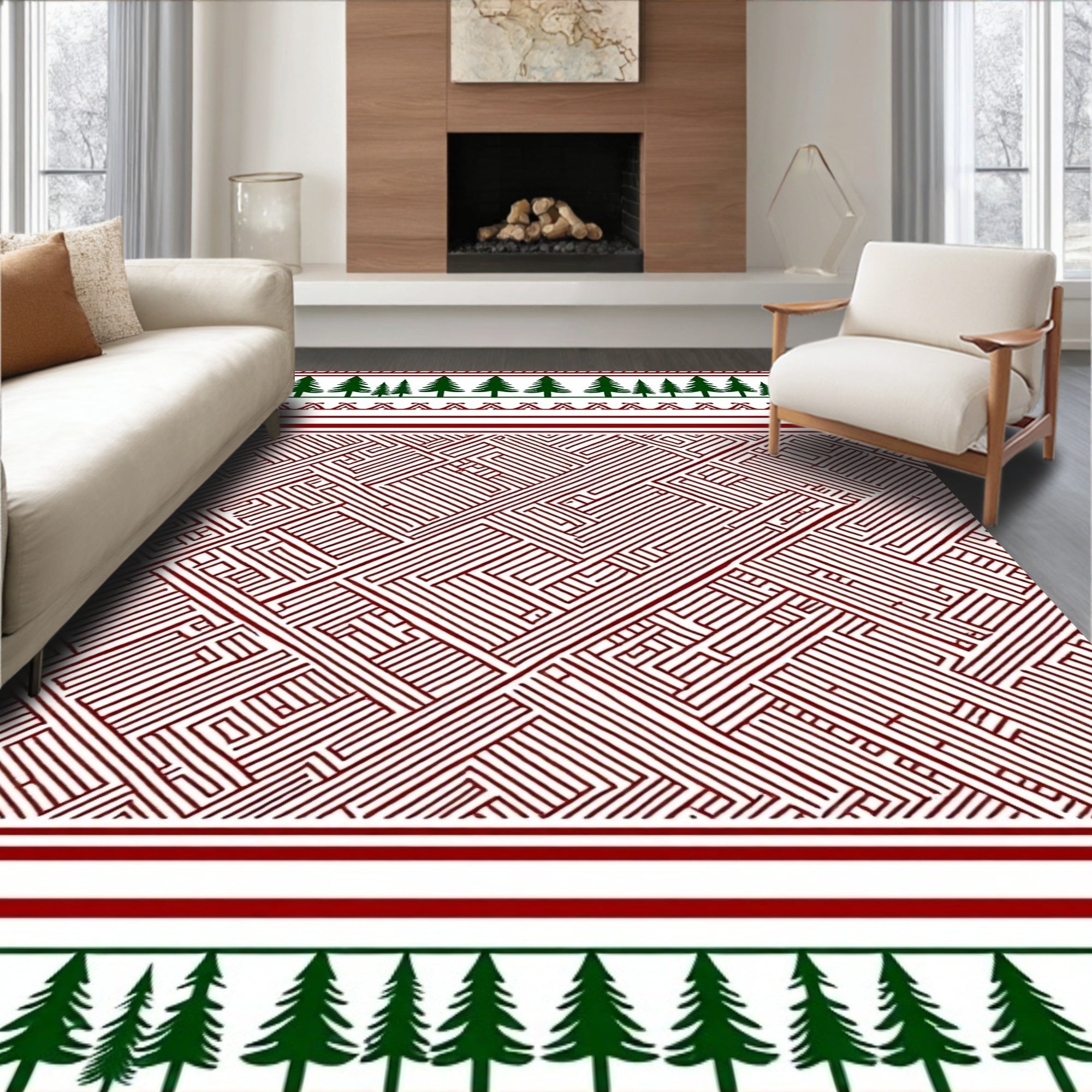 Crimson Labyrinth Forest Edge Rug