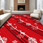 Red White Diagonal Stripe Deer Snowflake Rug