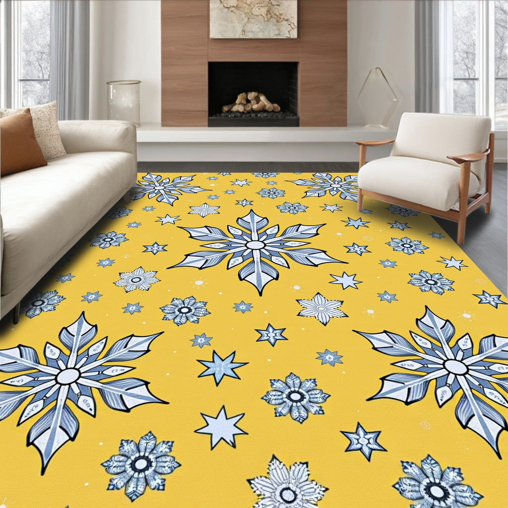 Yellow Snowflake Winter Scatter Rug