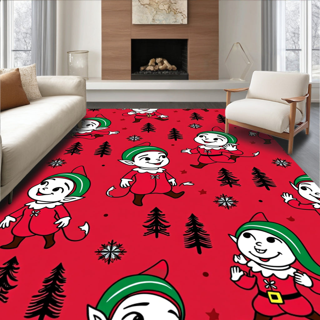 Christmas Elves Red Holiday Repeat Rug