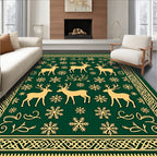Golden Deer Snowflake Emerald Border Rug