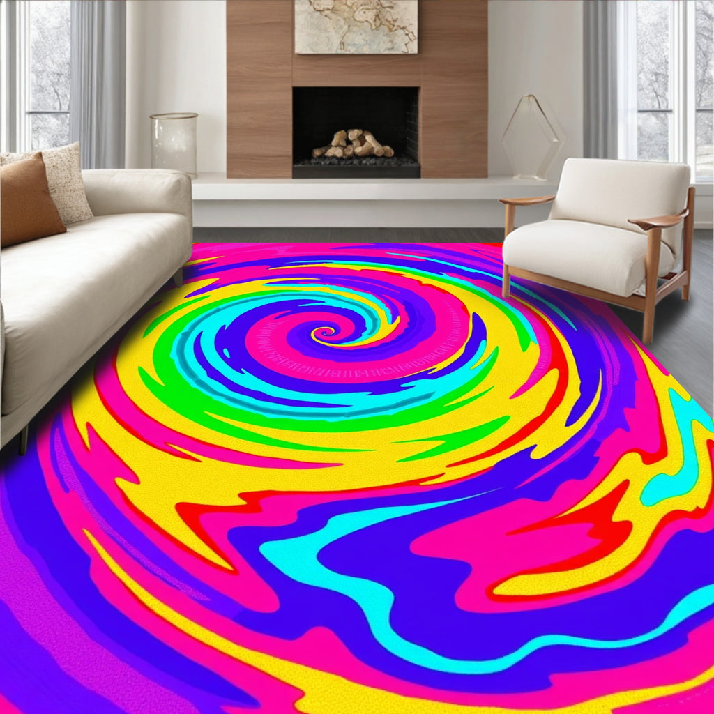 Vibrant Rainbow Swirl Psychedelic Rug