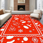 Red Whimsical Snowflakes and Animal Friends Rug