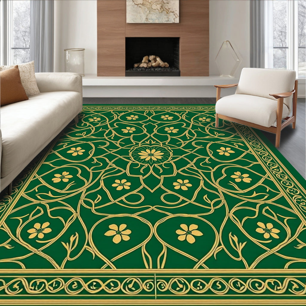 Emerald Gold Floral Arabesque Rug