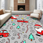 Festive Red Truck Santa Candy Cane Swirls Rug