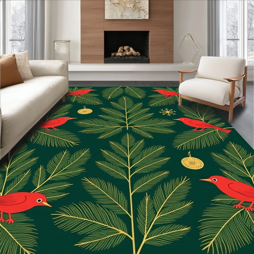 Crimson Birds Evergreen Holiday Garland Rug