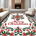 Festive Red Green Snowflake Medallion Rug