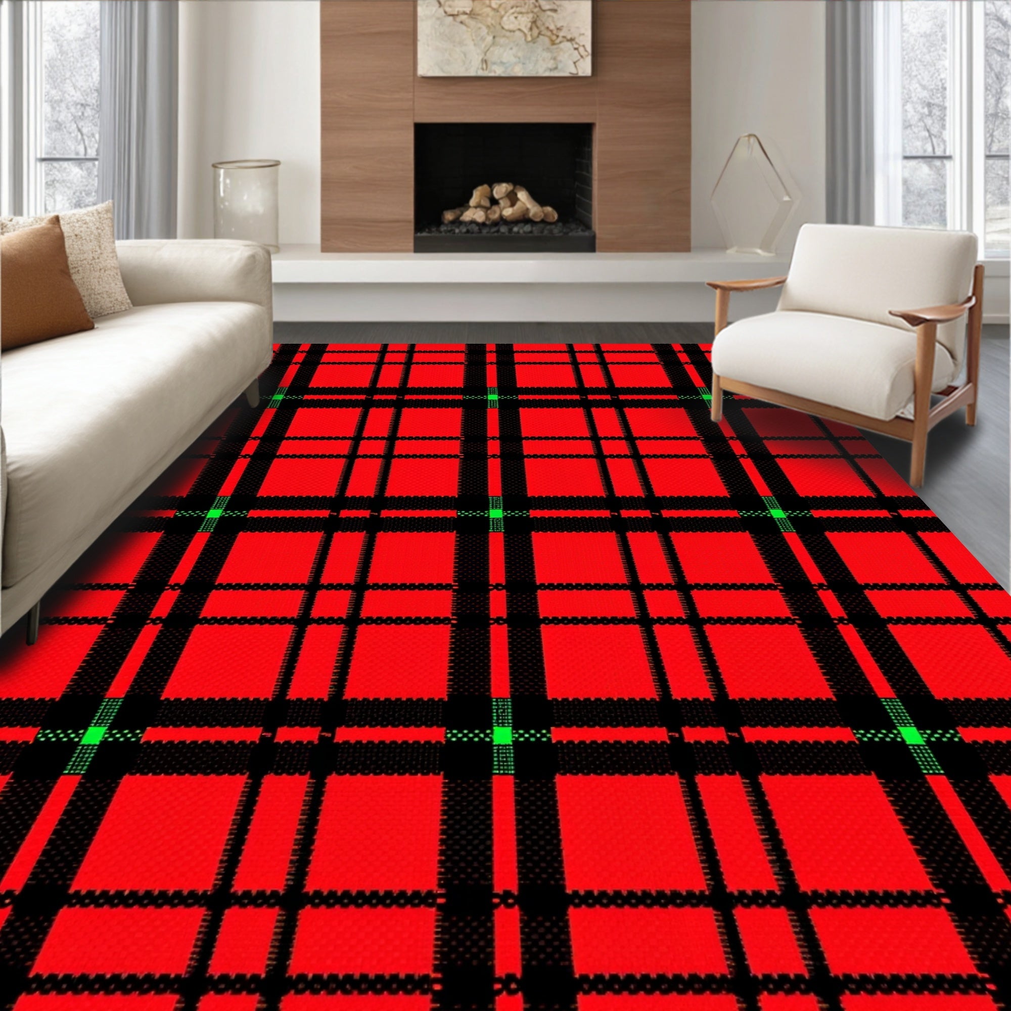 Classic Tartan Red Black Green Plaid Rug