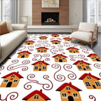 Orange Houses Red Roof Swirls Rug