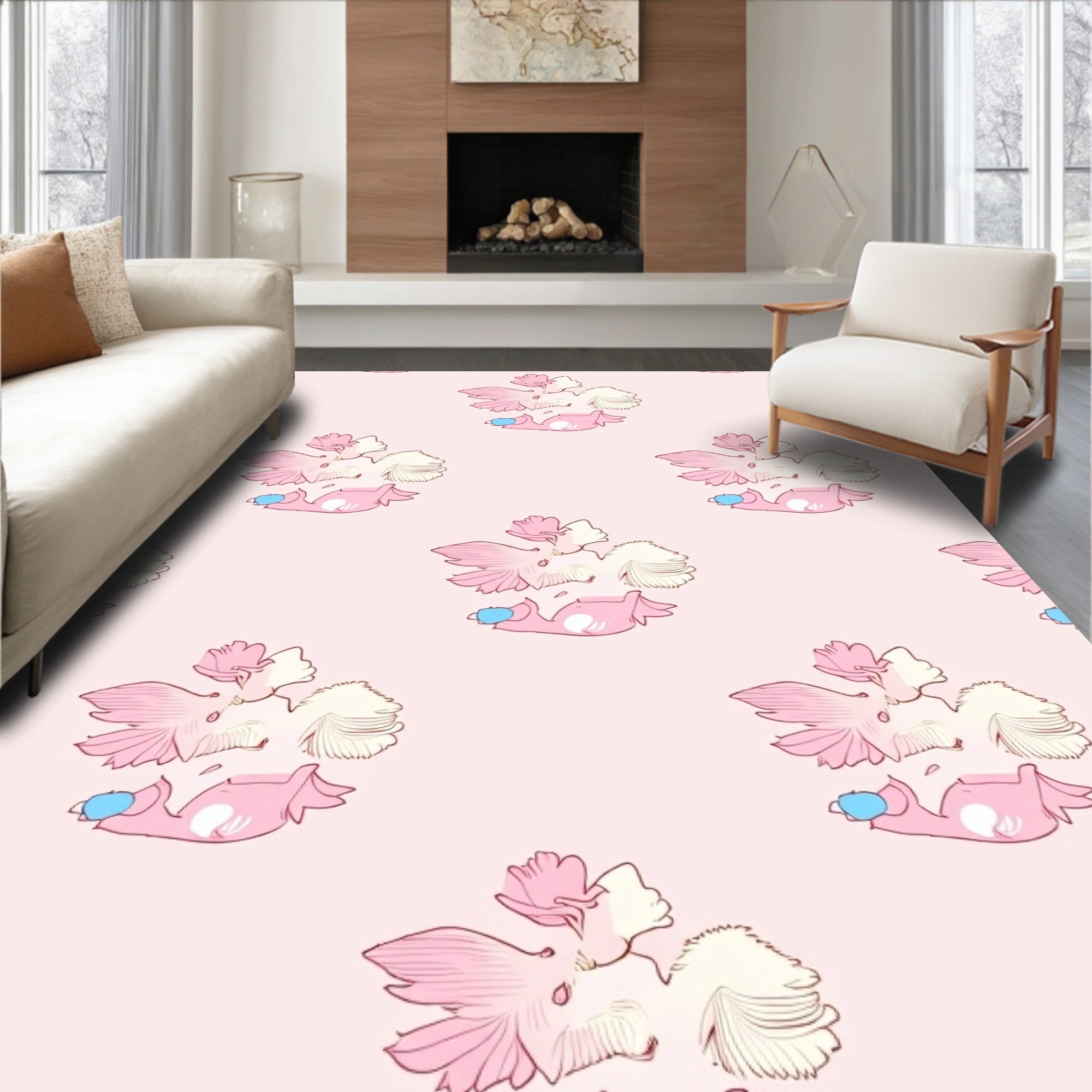 Sweet Pink Koi Fish Swirl Rug