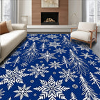 White Snowflake Forest Winter Scene Rug