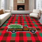 Red Green Checkered Truck Tree Rug