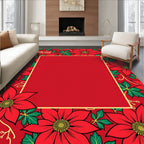 Red Poinsettia Floral Border Rug