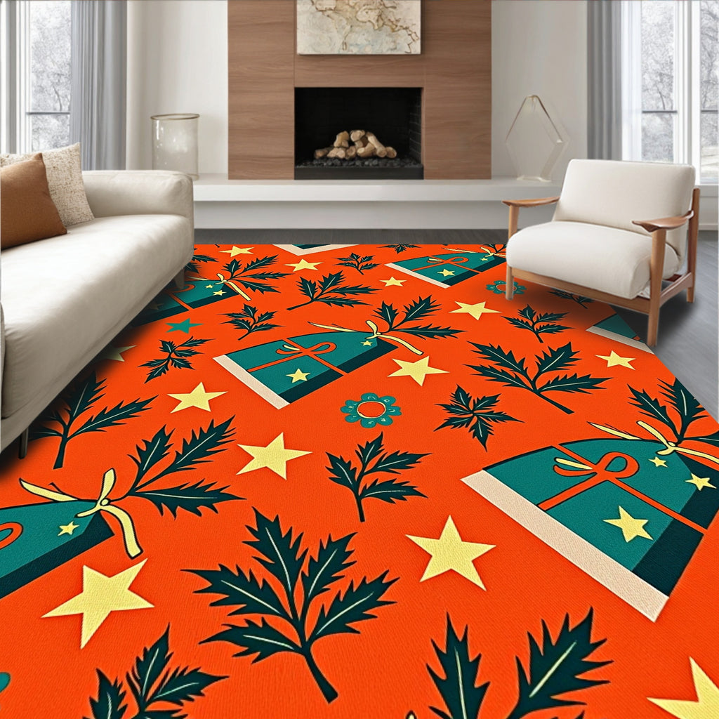 Orange Gift Star Leaf Folk Rug