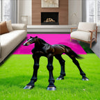 Bold Black Stallion Vivid Pink Background Rug