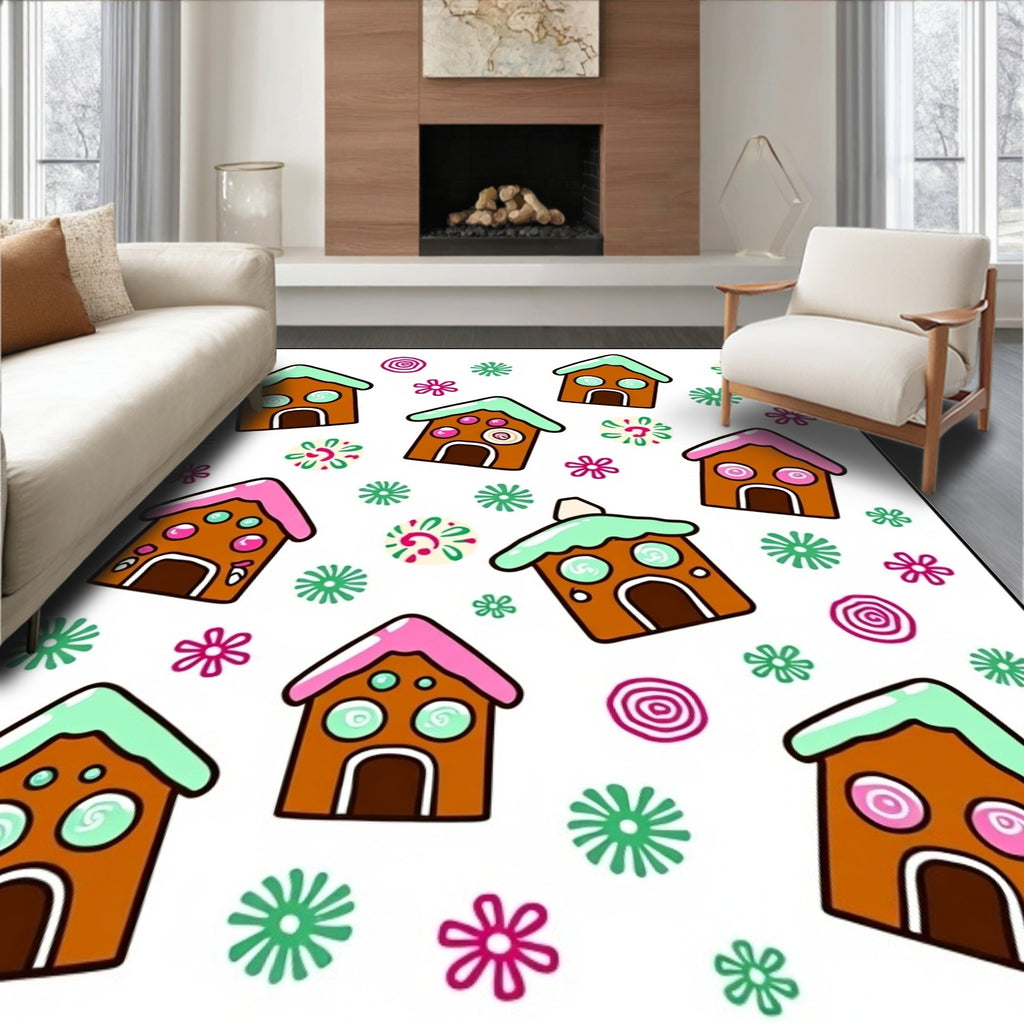 Gingerbread Houses Festive Holiday Collection Rug
