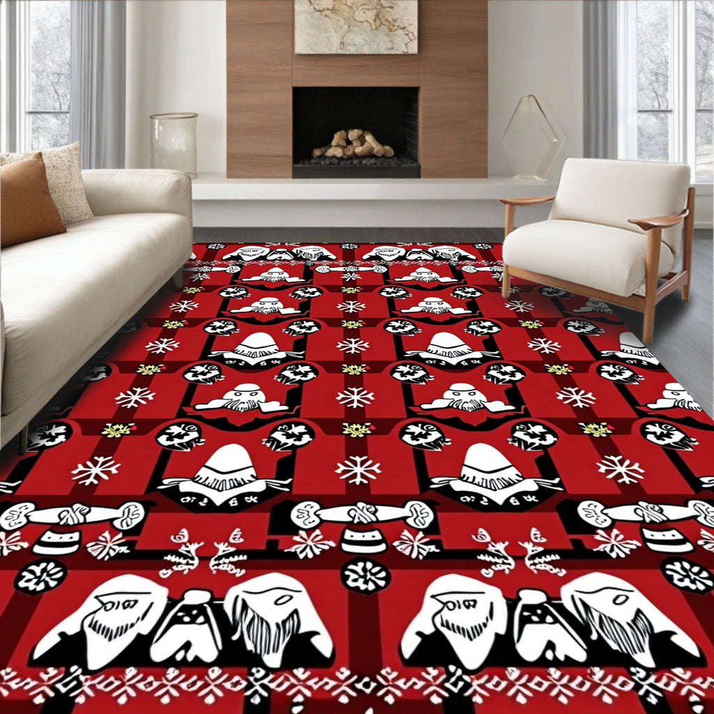 Red Black White Folk Art Snowflakes Rug