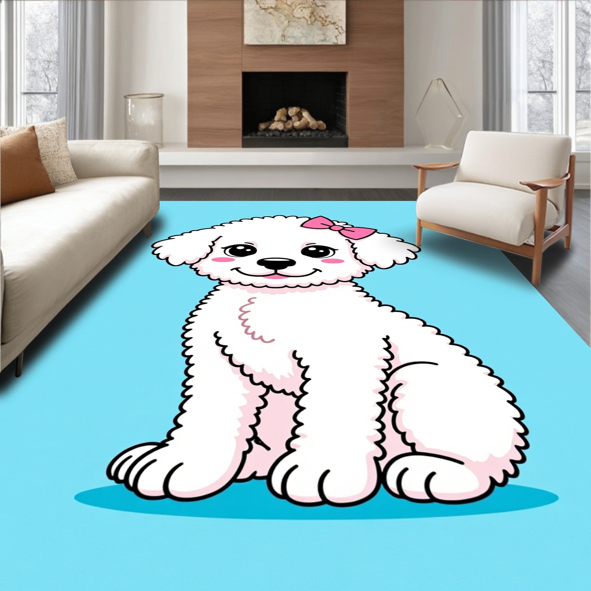 Cute White Dog Pink Bow Rug