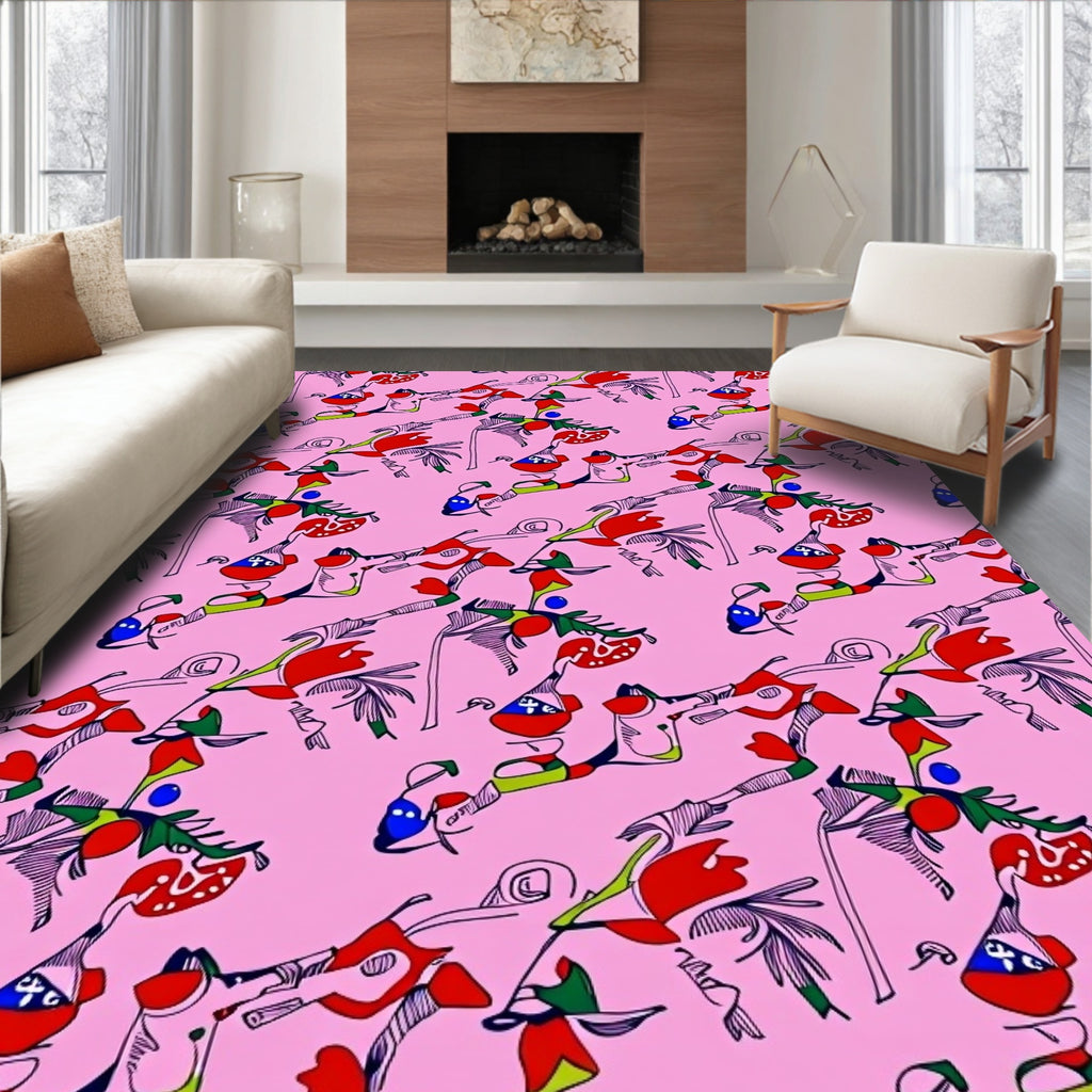 Whimsical Red Blue Abstract Forms Rug