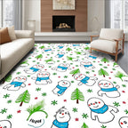 Festive Snowman Winter Trees Snowflakes Rug
