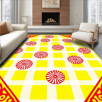 Vibrant Yellow Red Circular Gingham Rug