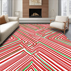 Red Green Diagonal Striped Maze Rug