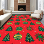 Festive Red Green Ornaments Trees Rug