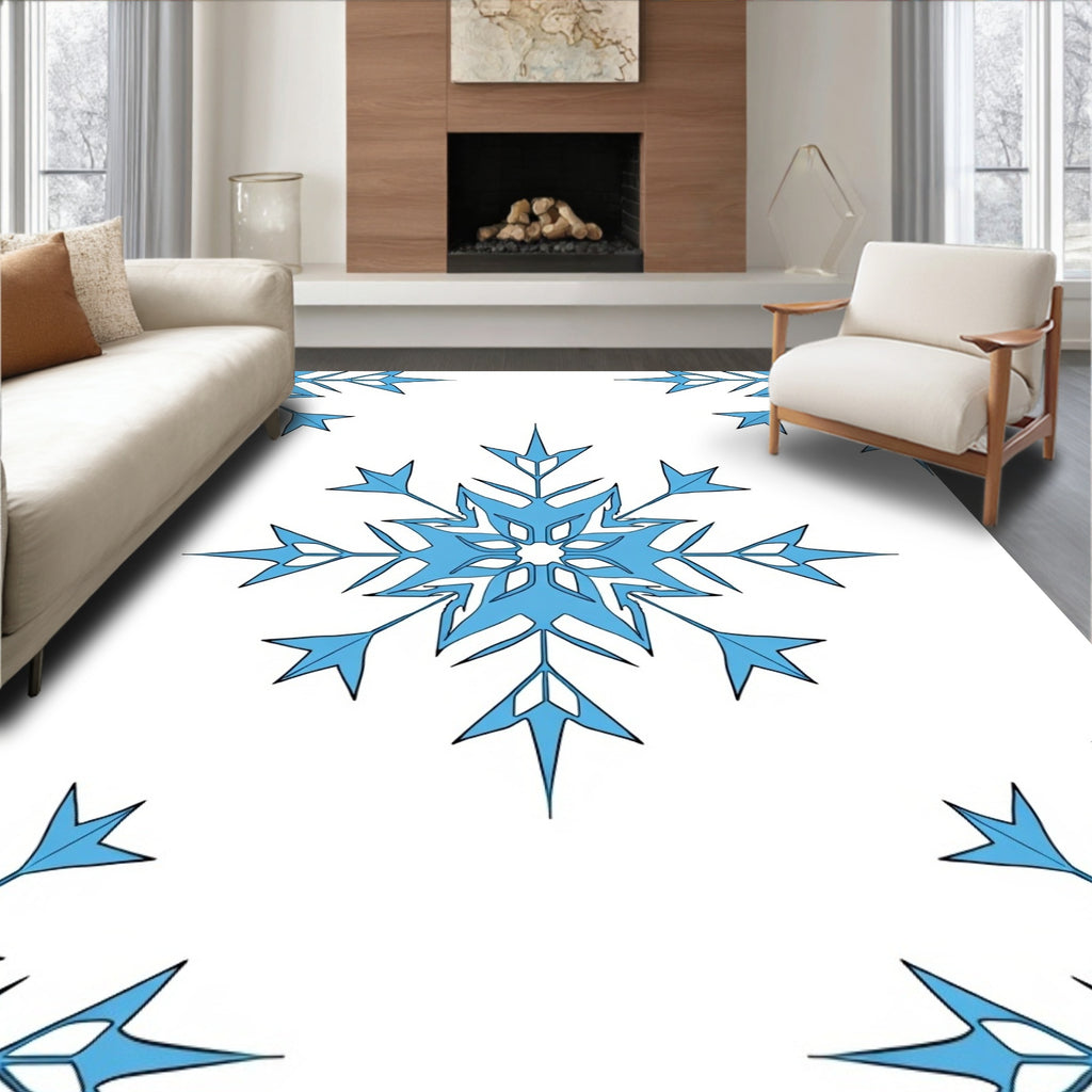 Light Blue Winter Snowflake Repeating Pattern Rug