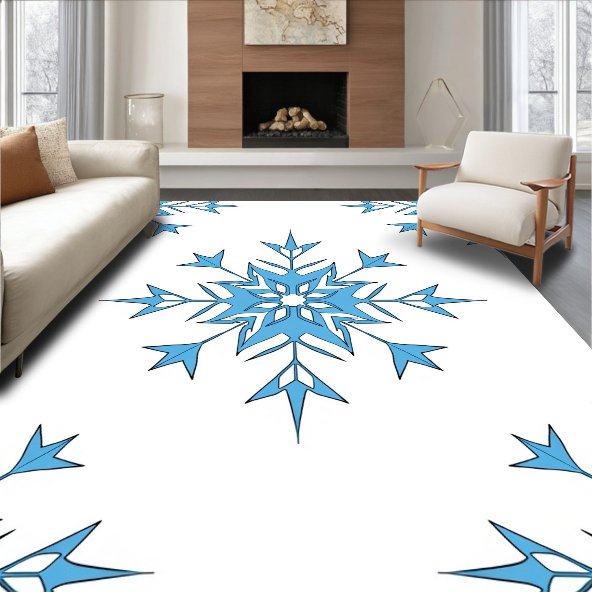 Light Blue Winter Snowflake Repeating Pattern Rug