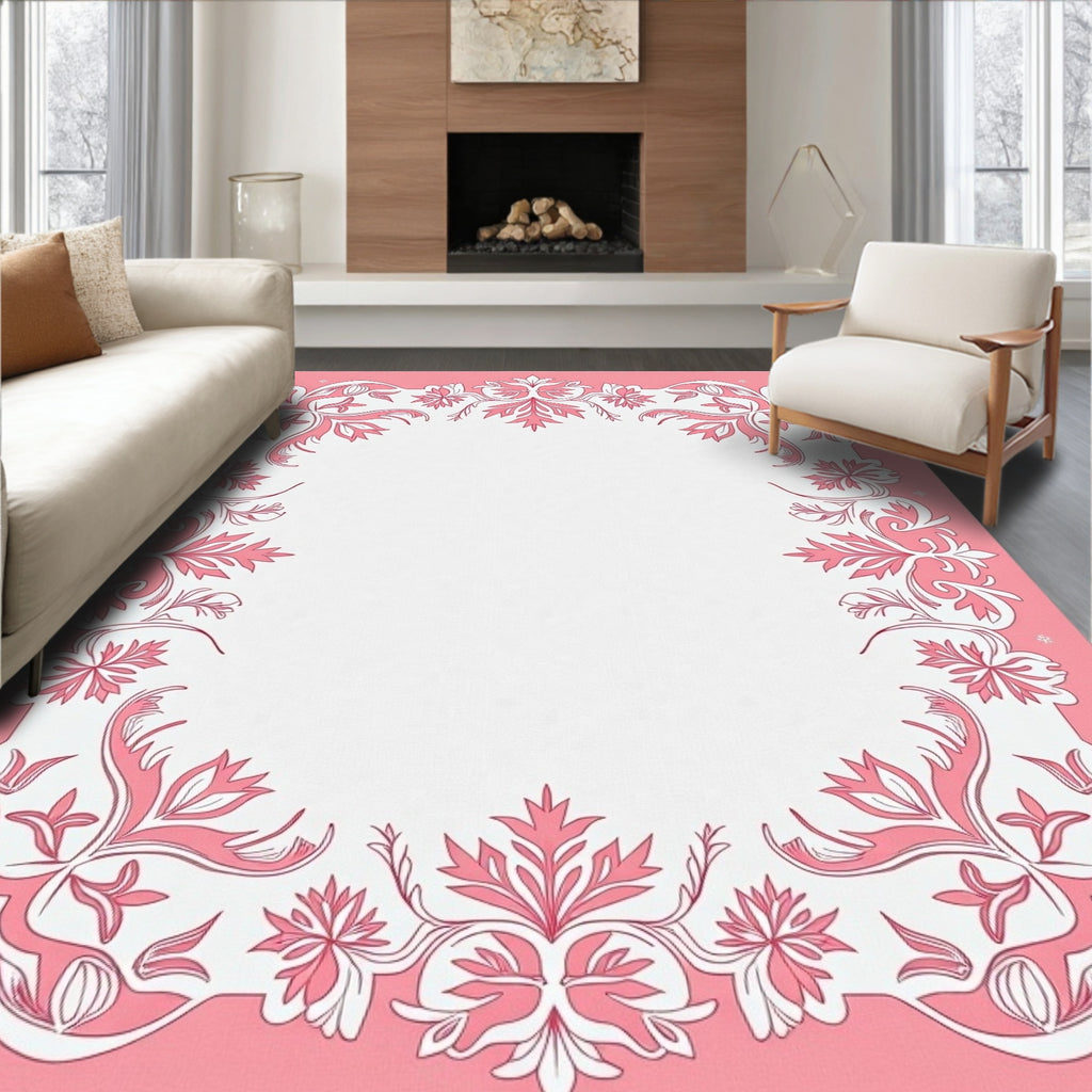 Pink Floral Flourish Border Rug
