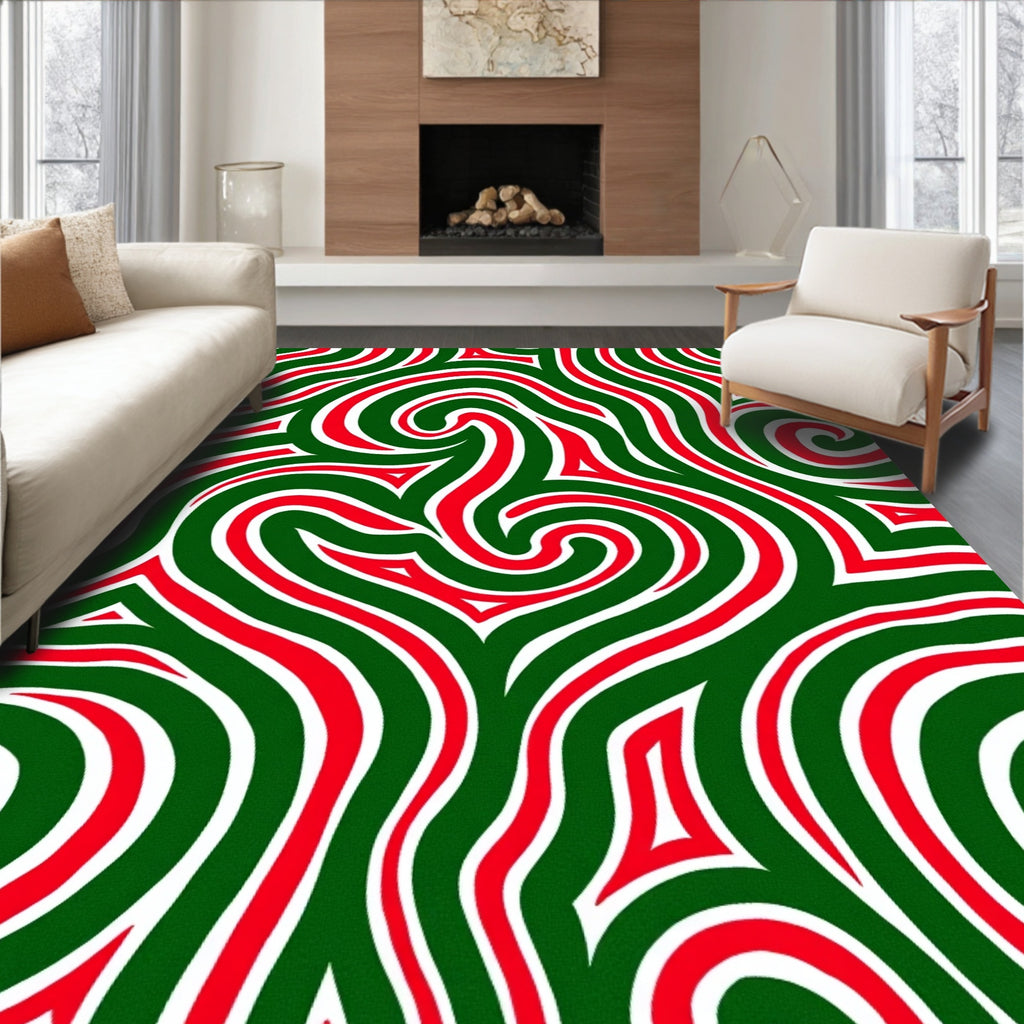 Crimson Green Swirl Heart Abstract Rug