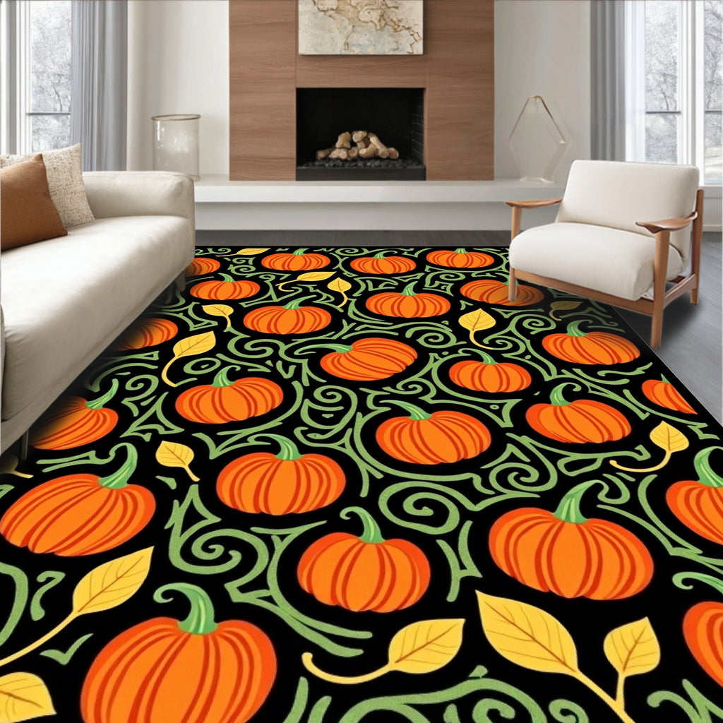 Orange Pumpkins with Green Vines Rug