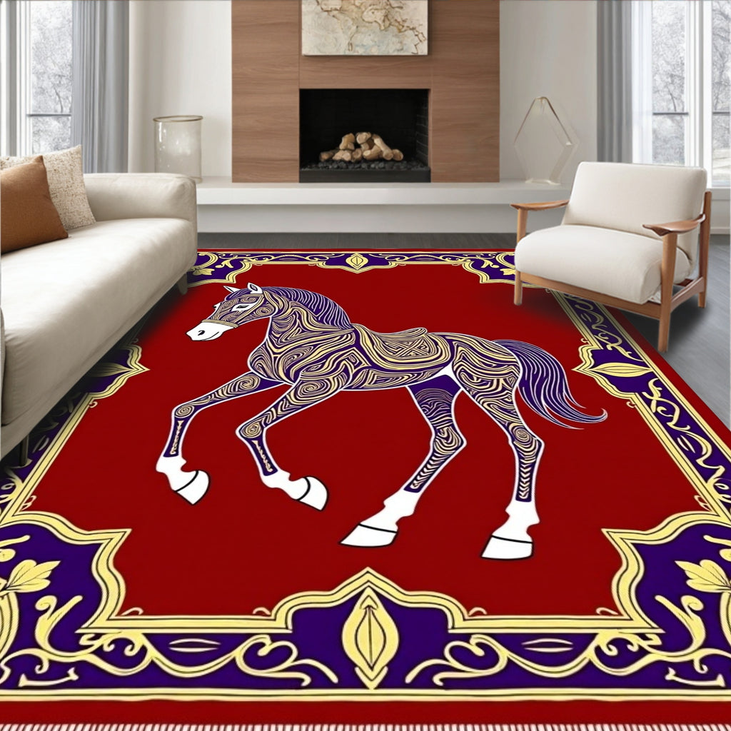 Crimson Horse With Purple Gold Trim Rug