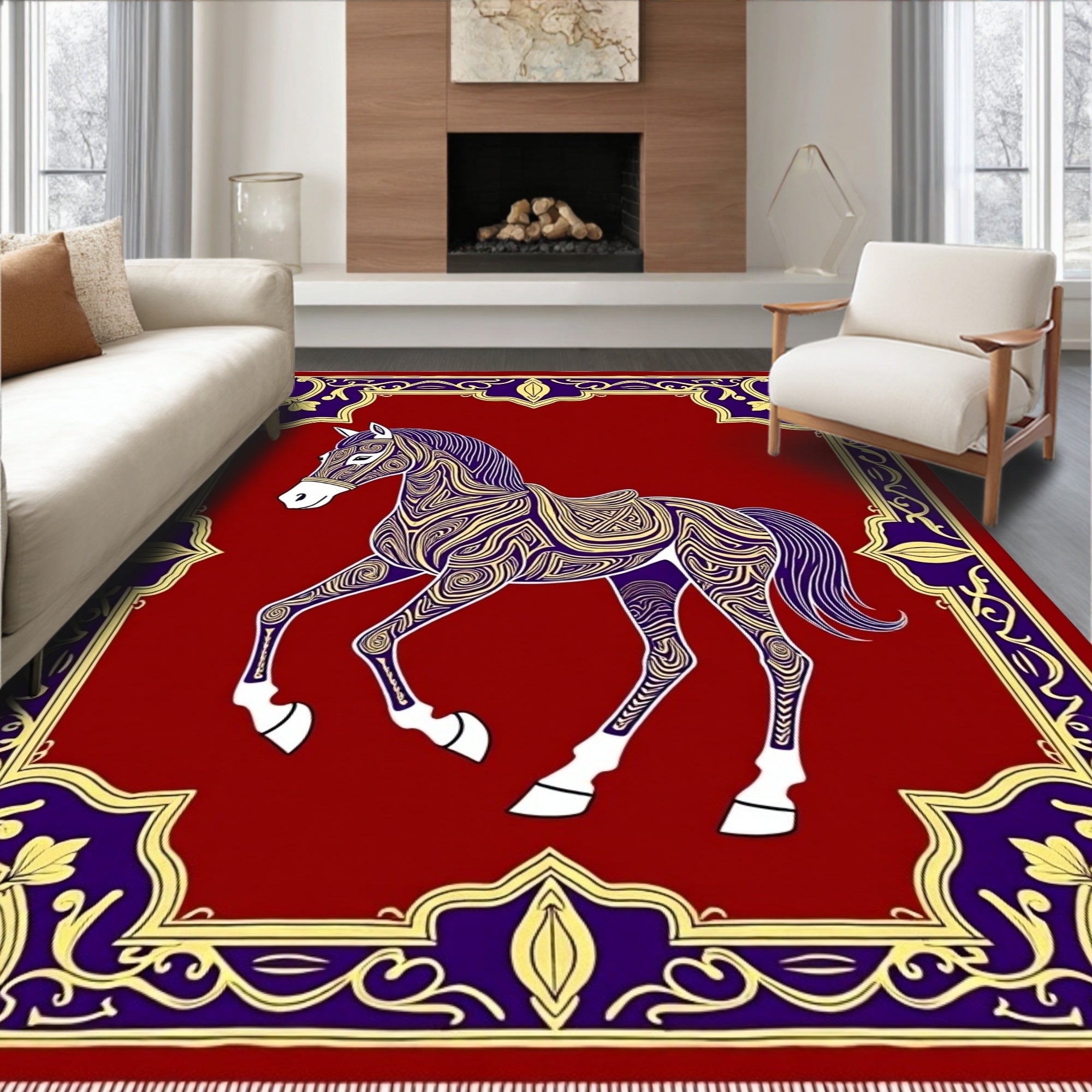 Crimson Horse With Purple Gold Trim Rug
