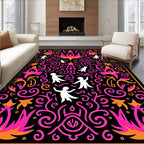 Whimsical Pink Orange Figures Swirl Rug