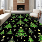 Green Christmas Tree Stars Snowflakes Rug