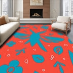 Coral Teal Abstract Floral Whimsical Rug