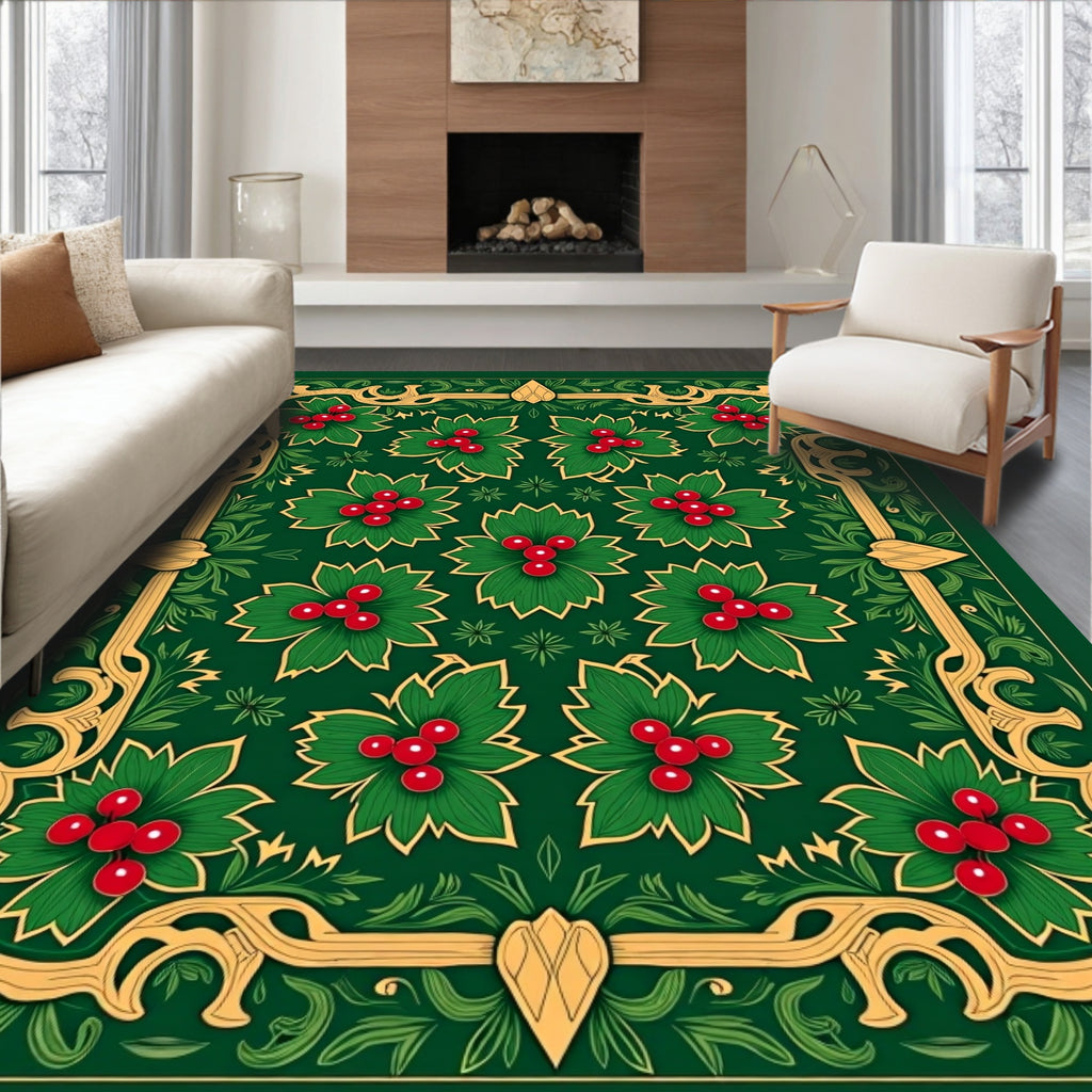 Emerald Green Holly Berry Medallion Rug