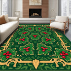 Emerald Green Holly Berry Medallion Rug