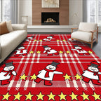 Red White Plaid Snowmen Stars Rug