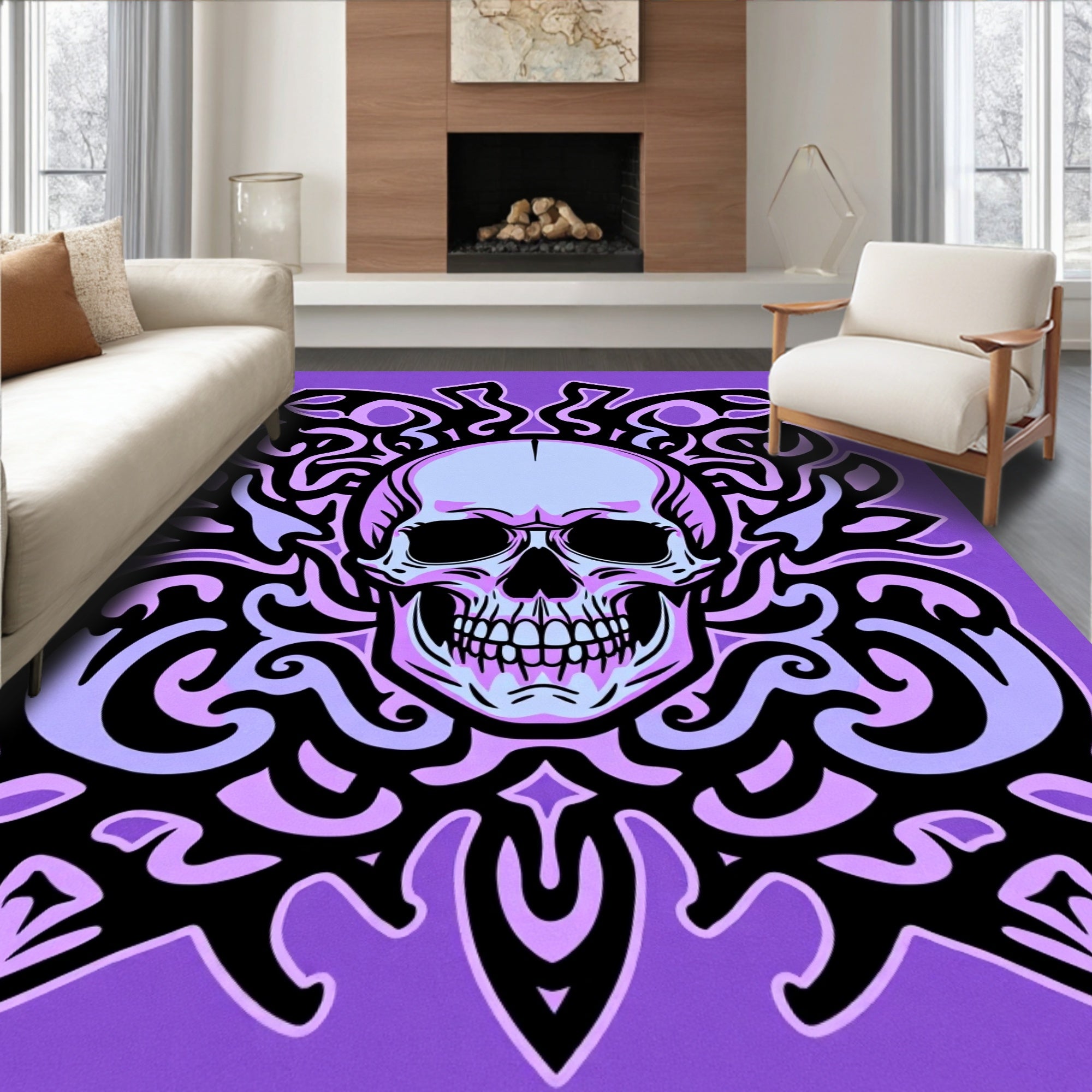 Mystic Purple Skull Tribal Ornament Rug