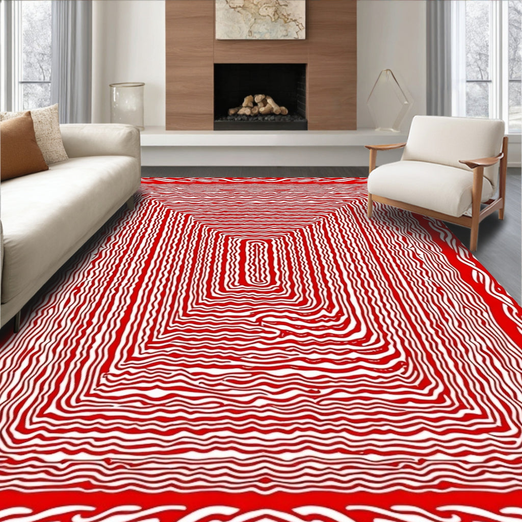 Bold Red Rectangular Waves Rug