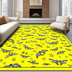 Whimsical Yellow Flying Bats Stars Rug