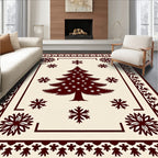 Crimson Christmas Tree Snowflake Border Rug