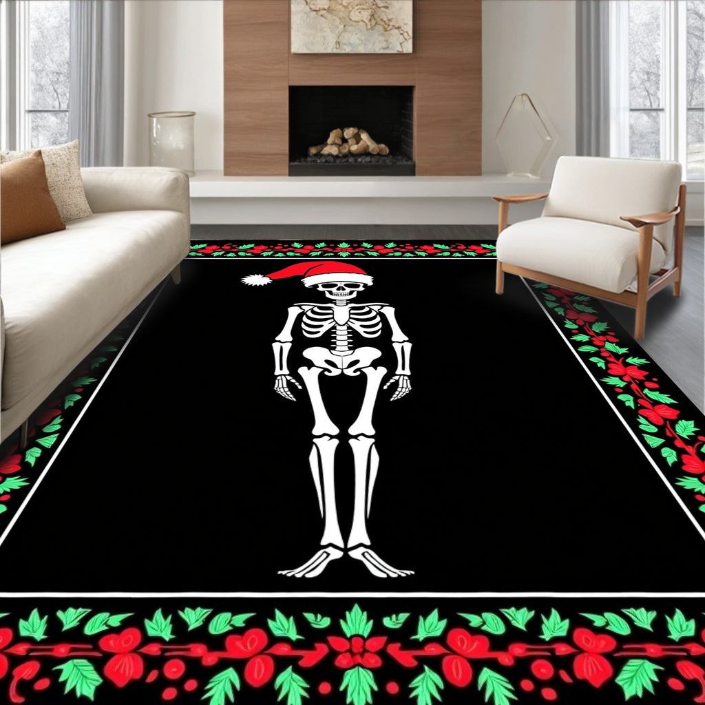 Festive Skeleton Santa Border Rug