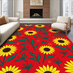 Vibrant Sunflower Garden Red Rug