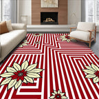 Crimson Cream Floral Geometric Rug