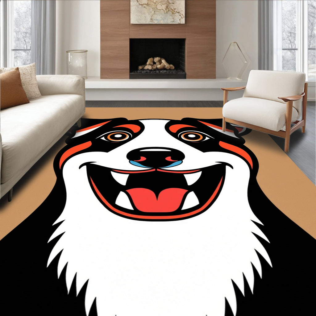 Happy Tri Color Dog Portrait Rug