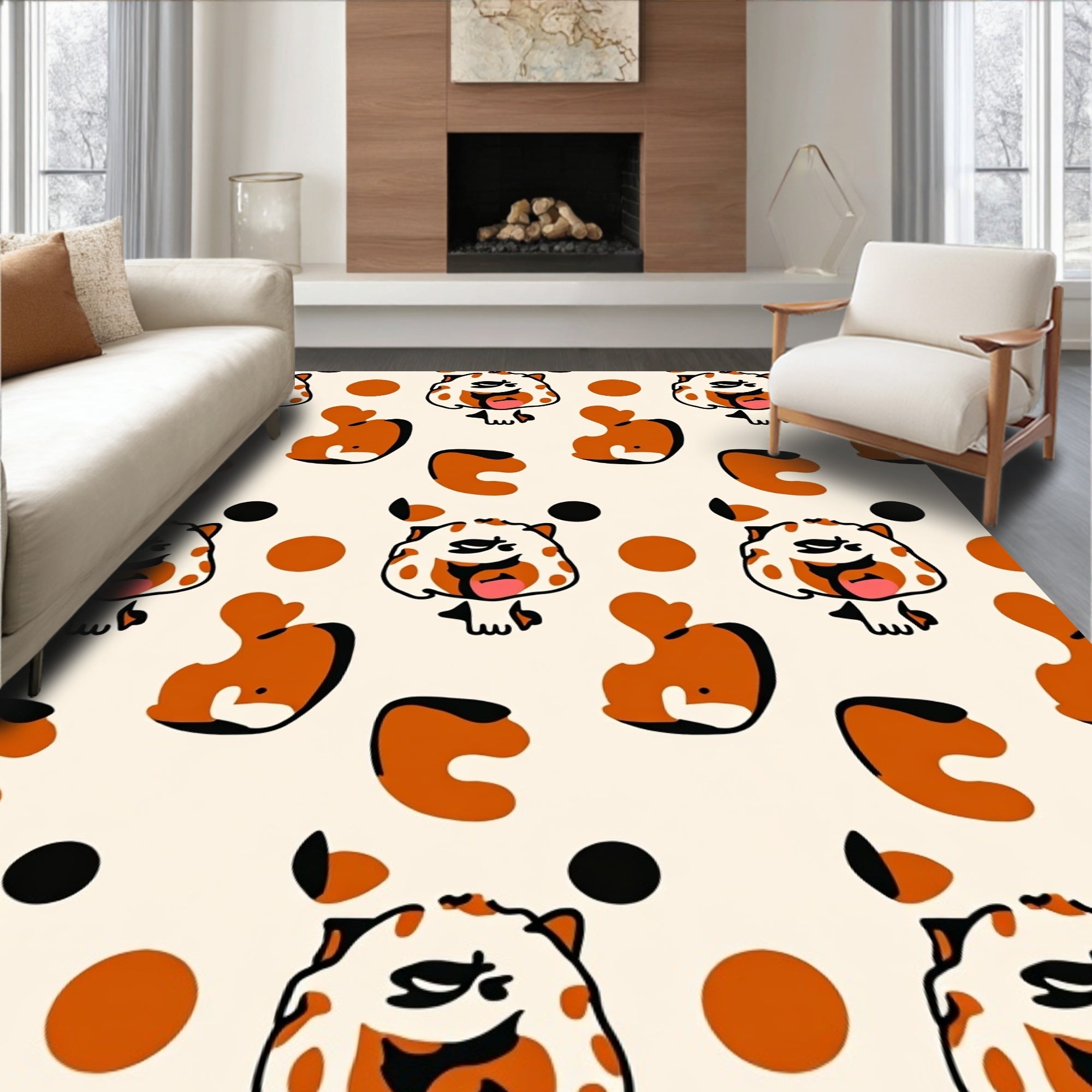 Whimsical Orange Creature Polka Dot Rug