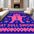 Pink Gingerbread Man Snowflakes Rug